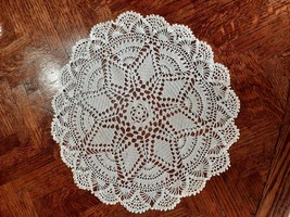 Vintage Crocheted Round Doily, White, 12&quot;, - £10.21 GBP