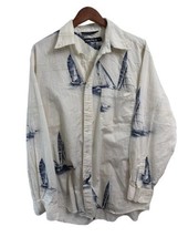 Nautica Sailboat Sz Large Button Up Shirt All Over Print Hawaiian Vintage EUC - £12.69 GBP