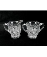 Glass Creamer &amp; Open Sugar Bowl, Hobstars &amp; Fans, Crosshatch Triangles, ... - $33.42 CAD