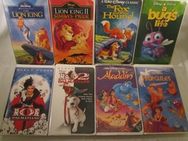 Lot of 8 VHS DISNEY CARTOONS Bug&#39;s Life 101 DALMATIONS Lion King ALADDIN... - $26.88