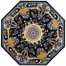 Patio Dining Table Top Inlaid with Antique Design Octagon Shape Black Marble - £2,175.24 GBP+