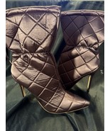 Fashion Nova Keep It Civil Booties Quilted Brown Satin Heels Size 10 NIB - $39.95