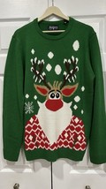 Rumors Reindeer Green Santa Holiday Sweater Ladies Size Large Ugly Xmas Sweater - £7.37 GBP