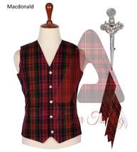 Highland Scottish Kilt Vest MacDonald Tartan Waistcoat With kilt Flashes &amp; Pin - £16.87 GBP