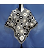 Granny Square Poncho in Greys Black and White by Mumsie of Stratford.  - £35.85 GBP