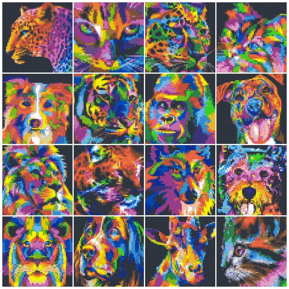 Pixel Mosaic Art Pet Animal Tiger Lion Cat Leopard Building Blocks Painting By - £70.02 GBP