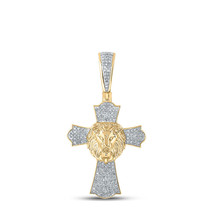 10kt Yellow Gold Mens Round Diamond Lion Face Cross Charm Pendant 1/2 Cttw - £799.03 GBP