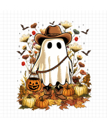 Halloween Fall Ghost PNG, Western Ghost, Cowboy Ghost PNG, Autumn Pumpki... - $2.50