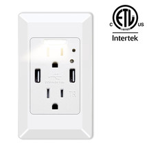 Outlet Wall Plate With LED Night Lights Dual USB Charger Port 15A TR Receptacles - £16.51 GBP