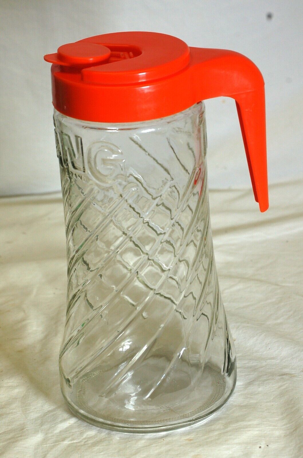 AH Tang Swirl Glass Pitcher Orange Lid 1 Quart Anchor Hocking 1970&#39;s - $24.74
