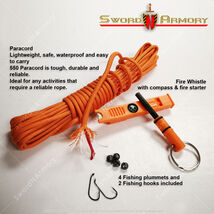 25’ 550 Paracord Rope Orange Firecord Fishing Hooks Survival Tool Plummets - $12.85