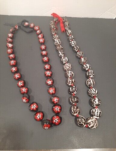 Kukui Tree Nut Lei LOT 2 Traditional Black &amp; White Tiger + RED Hibiscus ... - $17.77