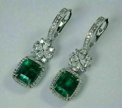 2.80Ct Princess Cut Emerald &amp; Diamond Drop &amp; Dangle Earrings 14K White Gold Over - £131.27 GBP