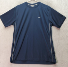 Nike Tee Shirt Men Large Navy 100% Polyester Swoosh Logo Short Sleeve Round Neck - £14.50 GBP