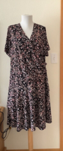 LANE BRYANT Dress Black Pink Floral Rouching Waist Ruffle Skirt Stretch Sz 18-20 - £28.40 GBP