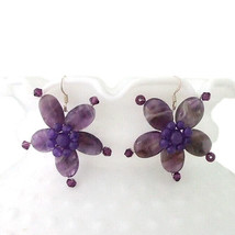 Amethyst and Crystal Purple Star Flower Earrings - £6.96 GBP