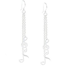 Sterling Silver Long Dangling Musical Note Earrings - £34.38 GBP