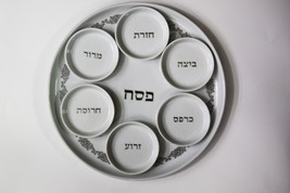Large and Heavy Ceramic Passover Tray Plate with 6 Small Bowls Judaica - £21.77 GBP