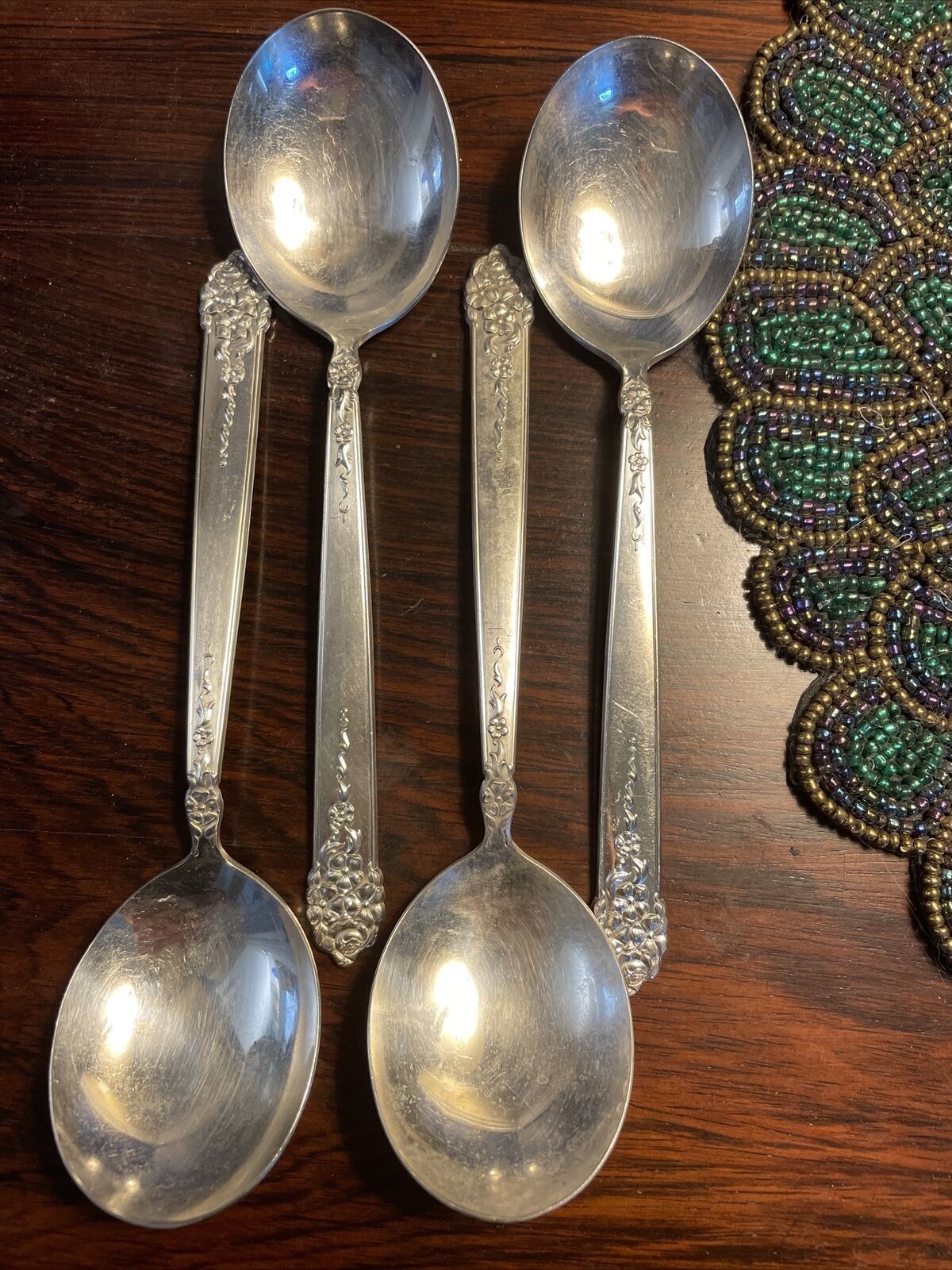 Lot Of 4 King Edward - National Moss Rose Round Bowl Soup Spoon NO Monogram - $15.88