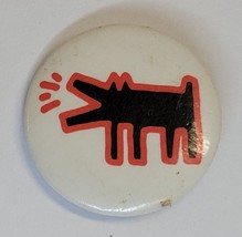 Vintage KEITH HARING POP SHOP Pin Badge Button Black Red Dog on White - $64.34