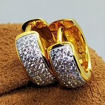 Women&#39;s Men&#39;s Round Moissanite Diamond Hoop Huggie Earrings Yellow Gold Plated - £75.42 GBP