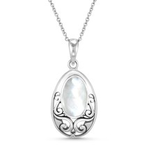 Vintage Filigree in Oval White Pearl Sterling Silver Balinese Pendant Necklace - $22.96