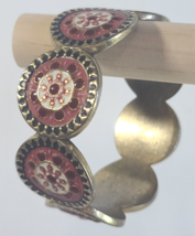Lucky Brand Suzani Red Coral Black Enamel Medallion Gold Tone Bangle Bracelet - £7.49 GBP