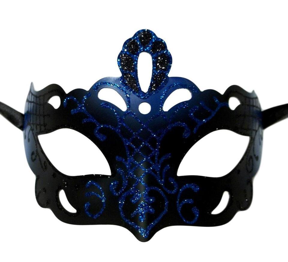 Regal Black Masquerade Venetian Mask with Blue, Red or Hot Pink Glitter ... - £6.38 GBP+