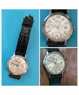 Vintage Lucerne Calendar Watch Silver Black Band 34 MM Case Working - $74.45 CAD