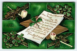 St Patrick&#39;s Day Postcard Irish Greetings Pipes Embossed Erin Go Bragh 1910 - $17.10