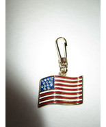 USA American FLAG Quality Made CHARM Enamel &amp; Rhinestones w/clip gold metal - £3.51 GBP