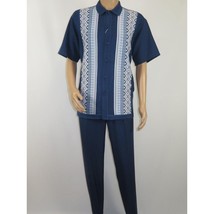 Men Silversilk 2pc Walking Leisure Matching Suit Italian Woven Knits 71003 Navy image 2