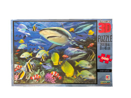 Milton Bradley &quot;Shark Waters&quot; Super 3D 500 Piece Jigsaw Puzzle 24”x18” SEALED - £17.37 GBP