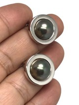 Rare Classy  antique Christian Dior clip on dark Gray pearl earrings - £259.19 GBP