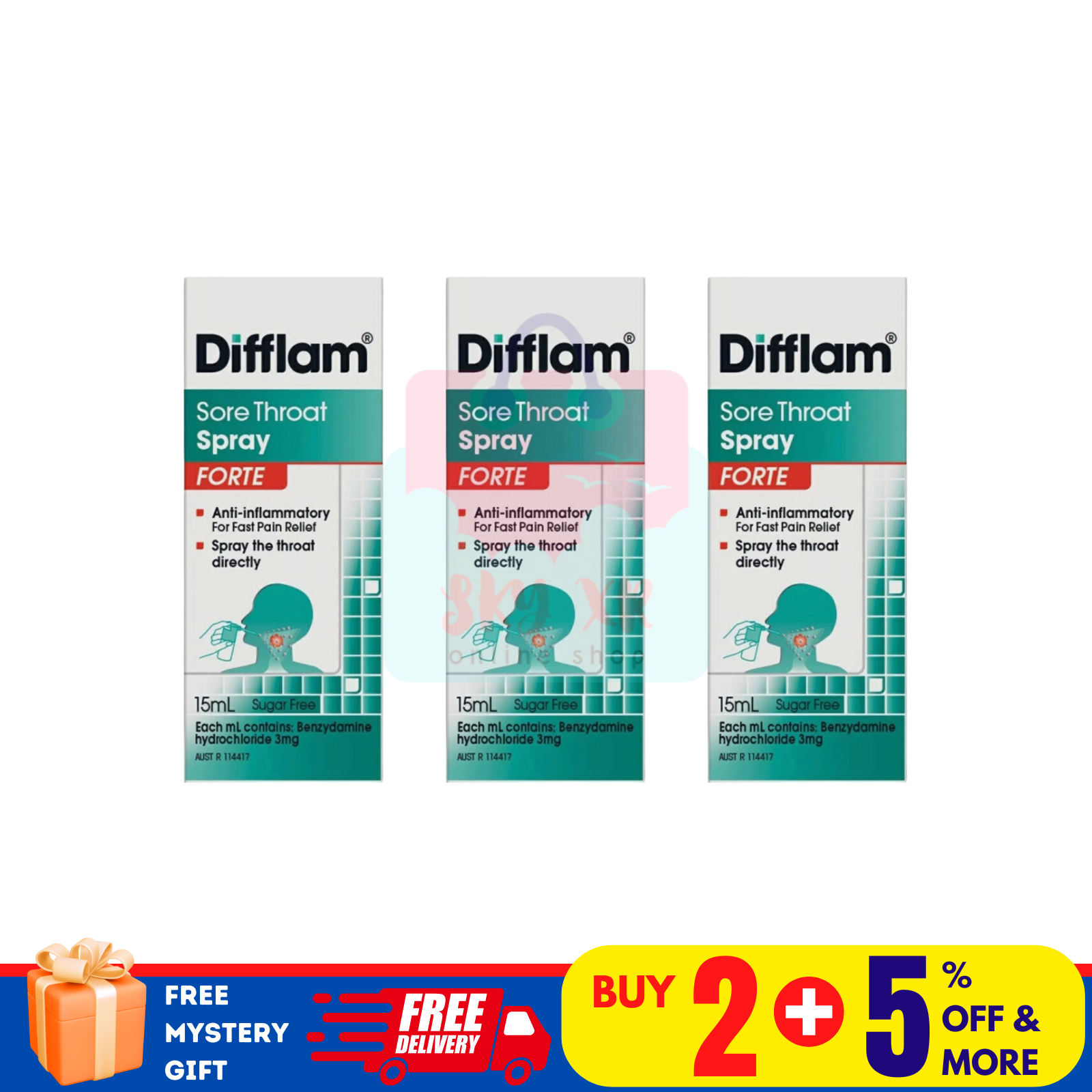 3 X Difflam Forte 15ml Anti-Inflammatory Throat Spray For Fast Pain Relief - $53.71