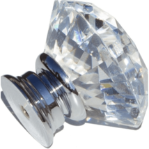1-5/8 Clear K9 Crystal Diamond Cabinet Knobs Polished Chrome Base, Set o... - £25.03 GBP