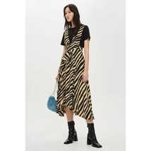 Topshop Midi Dress Zebra Print Striped Pinafore V Neck Dress Sz 6 New - £38.71 GBP