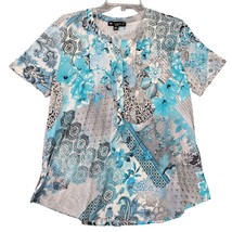N Touch Women Shirt Size S Grey Petite Stretch Preppy Paisley Short Sleeves Top - £12.72 GBP