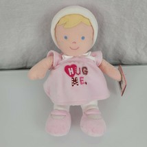 Carters Just One Year Baby Doll Plush Blonde Hair Pink Dress Hearts Hug ... - $19.79