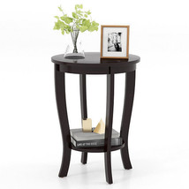 2-tier Round End Table with Solid Wood Legs-Espresso - Color: Espresso - £66.79 GBP