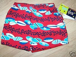 Size 12 Months Mick Mack Swim Trunks Surf Board Shorts Red Blue New - $8.00