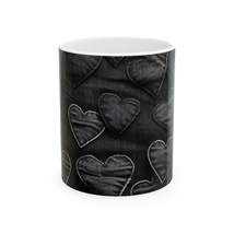 Black: Distressed Denim-Inspired Fabric Heart Embroidery Design - Ceramic Mug 11 - $11.67