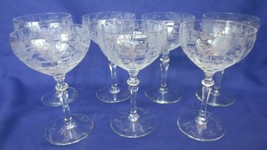 Libbey Rock Sharpe Anniversary Etched Champagne Sherbet Glasses Crystal ... - $90.00