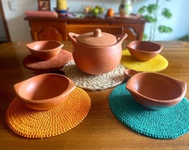 SET Clay Pot for Cooking Terracotta Cooking Pot 4 Liters and 4 Soup Bowl... - $130.00