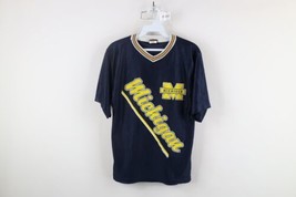 Vintage 90s Boys Large Spell Out University of Michigan Jersey T-Shirt Blue USA - $39.55