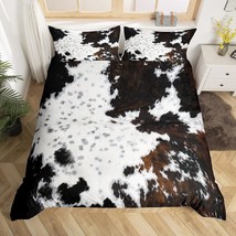 Cowhide Printed Duvet Cover Queen Size, White Black Brown Cow Bedding Set 3Pcs F - £23.97 GBP