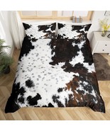 Cowhide Printed Duvet Cover Queen Size, White Black Brown Cow Bedding Se... - £26.85 GBP