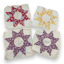4 Vintage Quilt Block Missouri Daisy Star Flower Patchwork Fabric Hand S... - $16.34