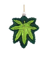 CANNABIS CHRISTMAS TREE ORNAMENT 4.5&quot; Glass Green Glitter Pot Leaf Marij... - $312.67 MXN
