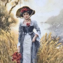 1917 Gorgeous Lady w/ Red Flowers in Victorian Dress Postcard France Postmark - £7.46 GBP